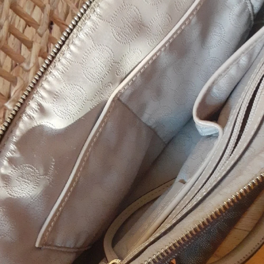 MICHAEL KORS Brown/Black Signature Dome Satchel with Taupe Handles